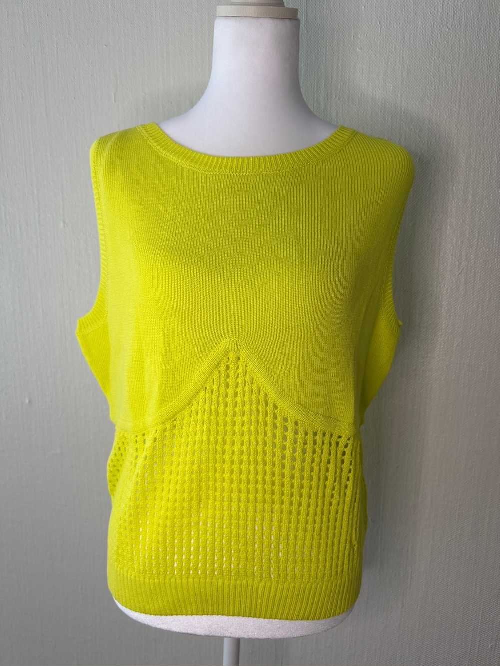 The Drop Neon Yellow Open Knit Sweater Tank Top XL NWT